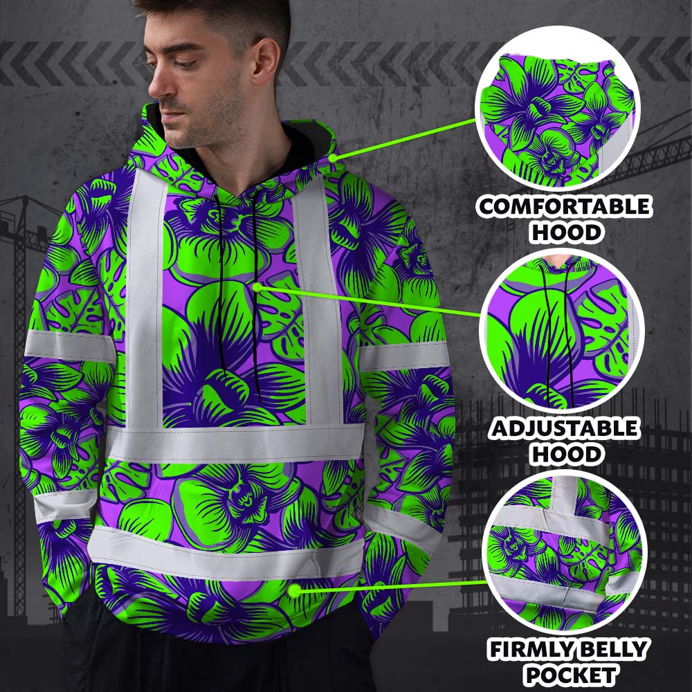 Green Neon Violet Orchid Hi-Vis Hoodie