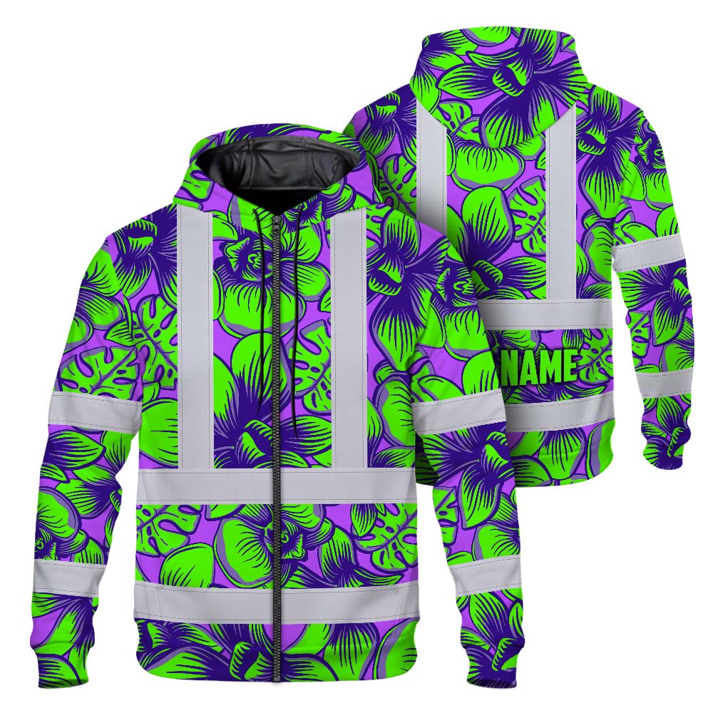 Green Neon Violet Orchid Hi-Vis Zip Hoodie