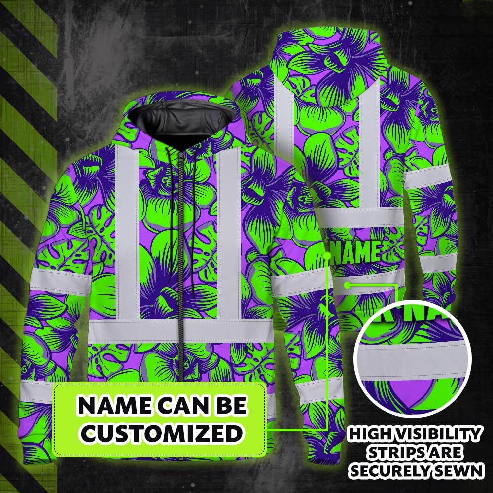 Green Neon Violet Orchid Hi-Vis Zip Hoodie