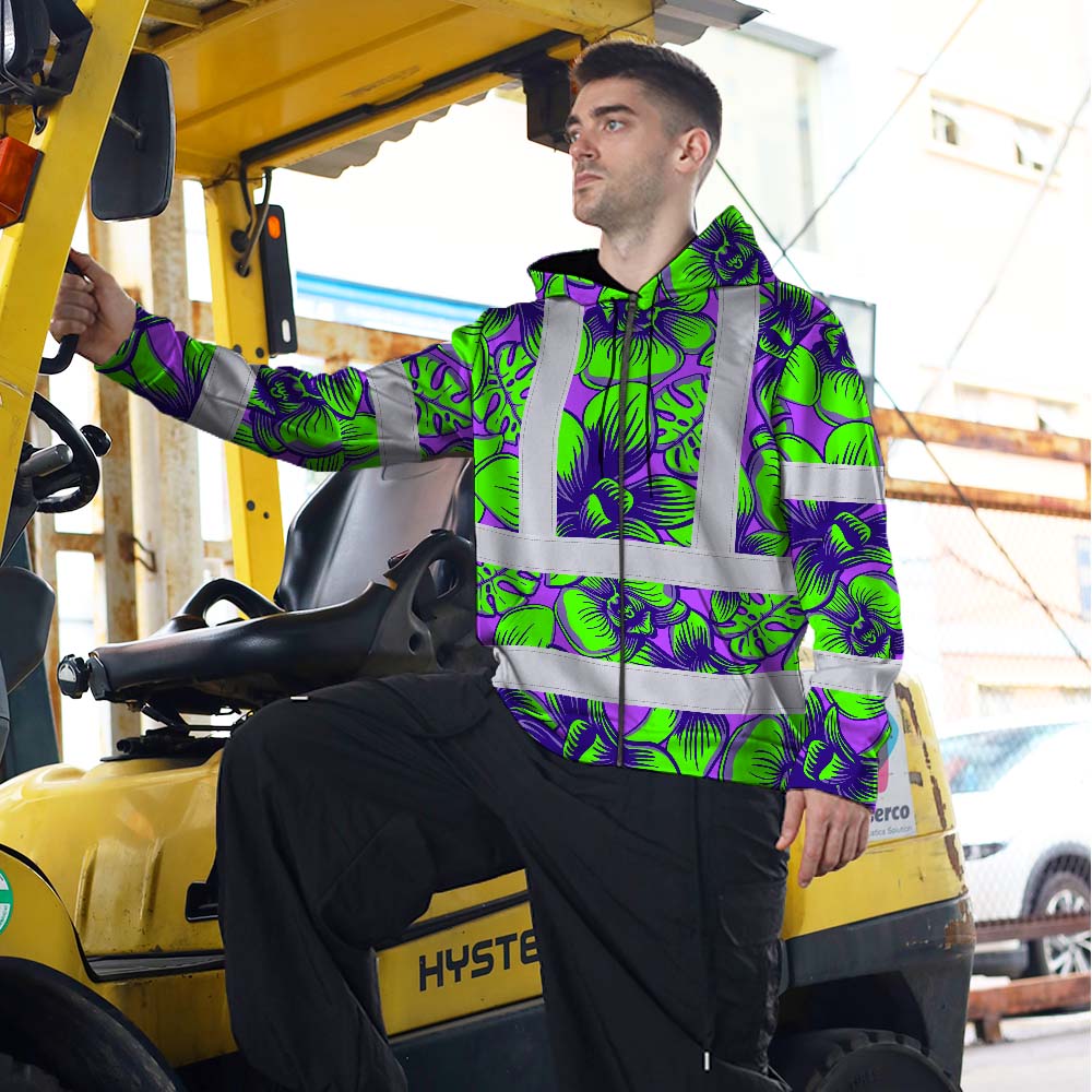 Green Neon Violet Orchid Hi-Vis Zip Hoodie