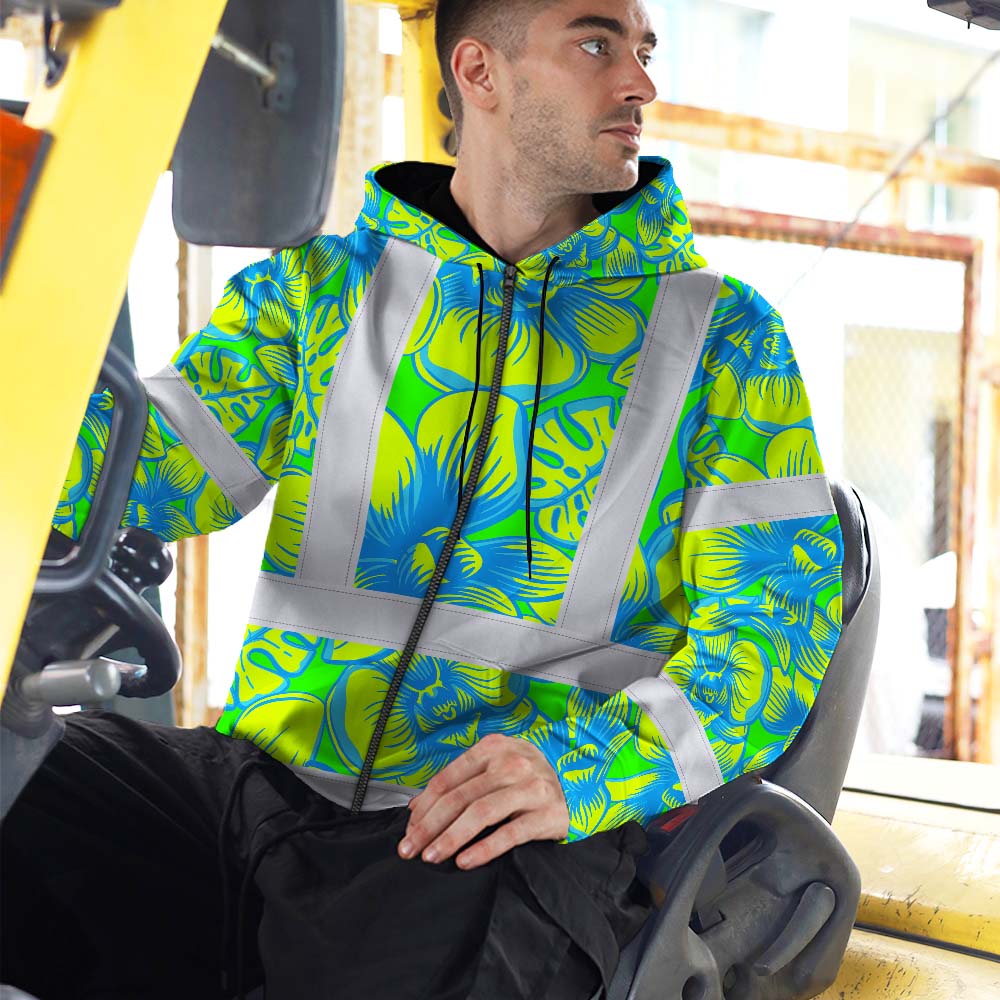 Green Neon Blue Orchid Hi-Vis Zip Hoodie