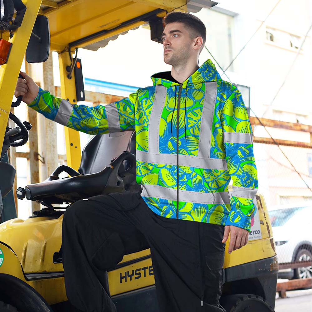 Green Neon Blue Orchid Hi-Vis Zip Hoodie