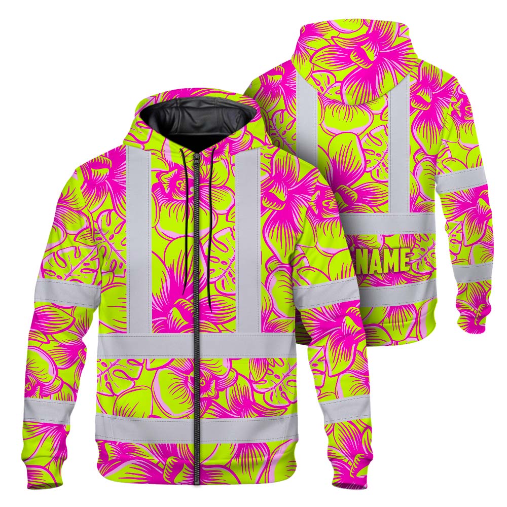 Pink Neon Yellow Orchid Hi-Vis Zip Hoodie