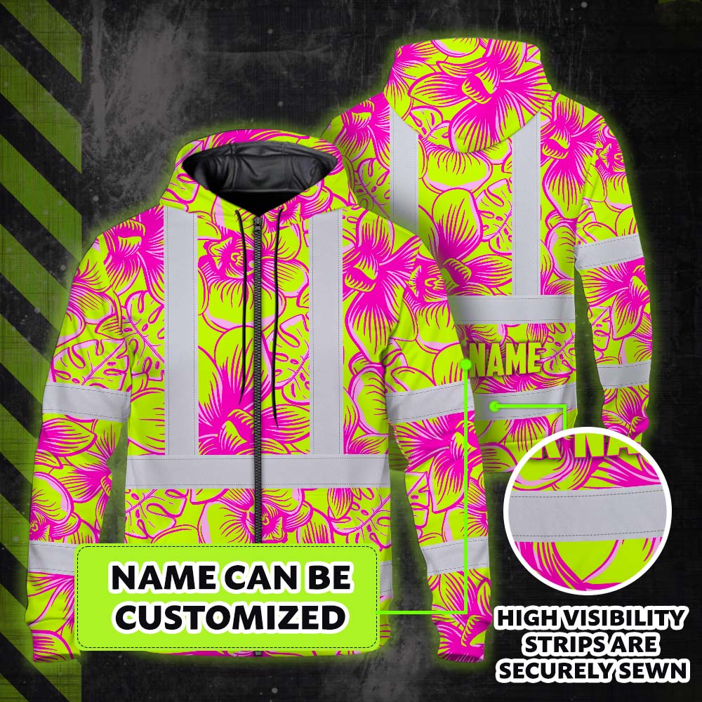 Pink Neon Yellow Orchid Hi-Vis Zip Hoodie