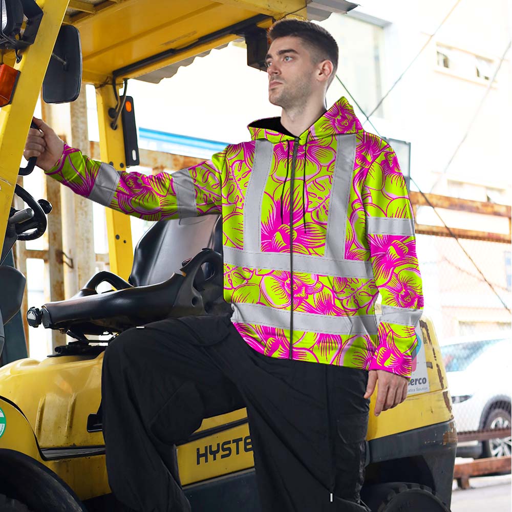 Pink Neon Yellow Orchid Hi-Vis Zip Hoodie