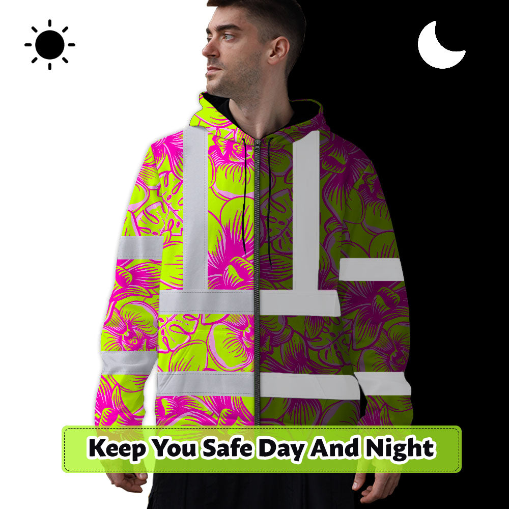 Pink Neon Yellow Orchid Hi-Vis Zip Hoodie