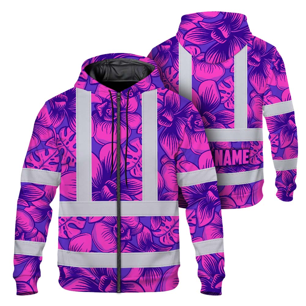 Pink Neon Violet Orchid Hi-Vis Zip Hoodie