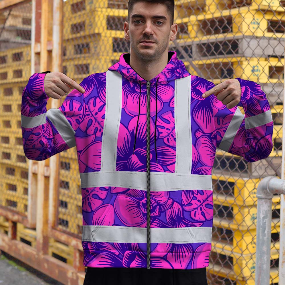 Pink Neon Violet Orchid Hi-Vis Zip Hoodie
