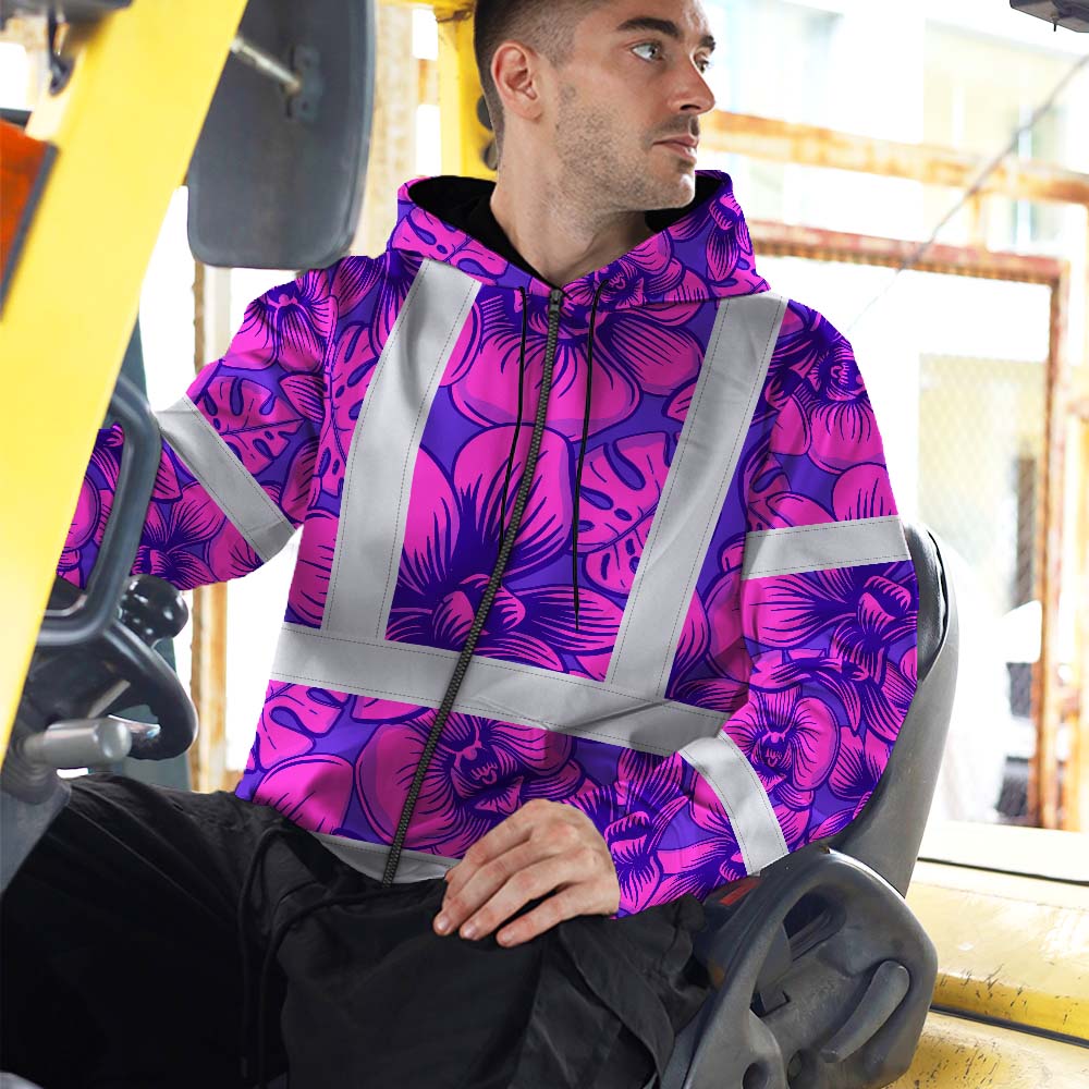 Pink Neon Violet Orchid Hi-Vis Zip Hoodie