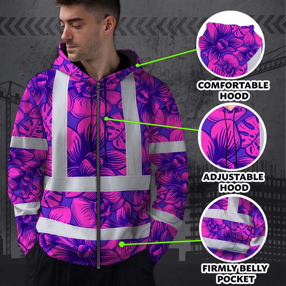 Pink Neon Violet Orchid Hi-Vis Zip Hoodie