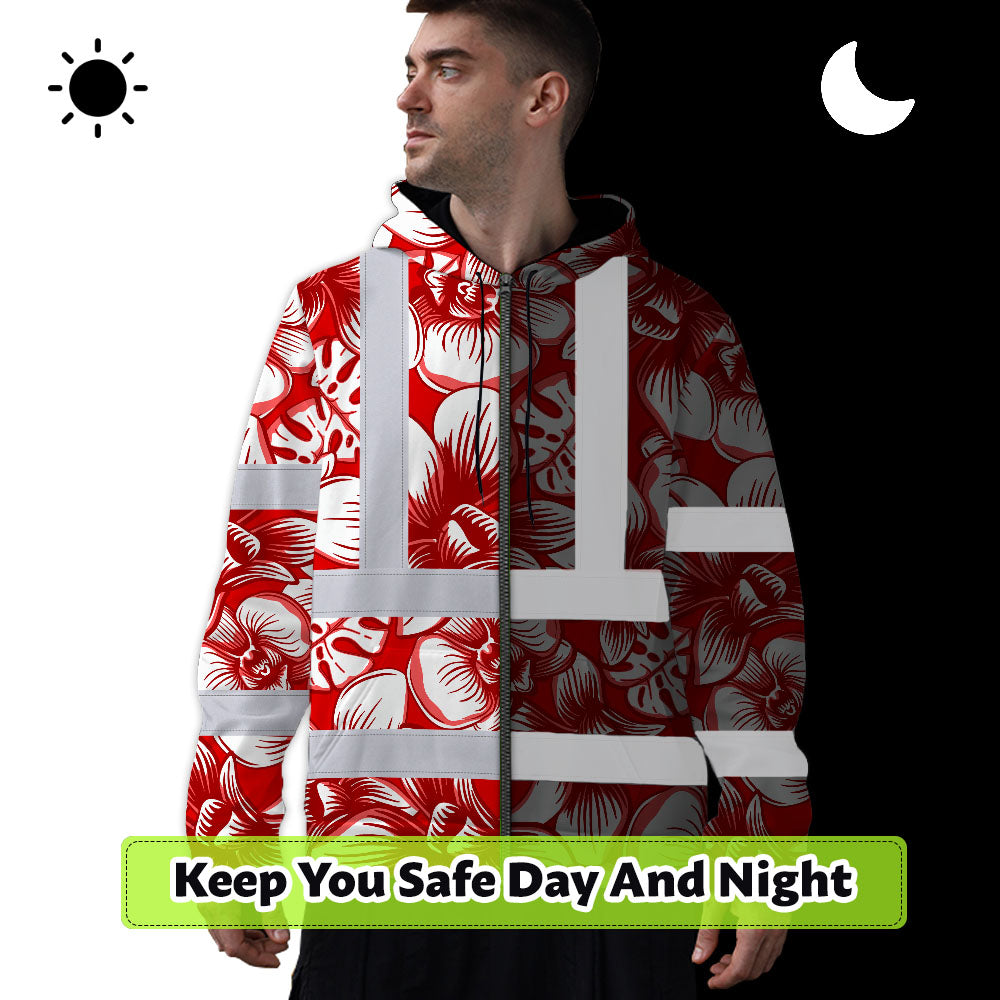 Red Neon White Orchid Hi-Vis Zip Hoodie