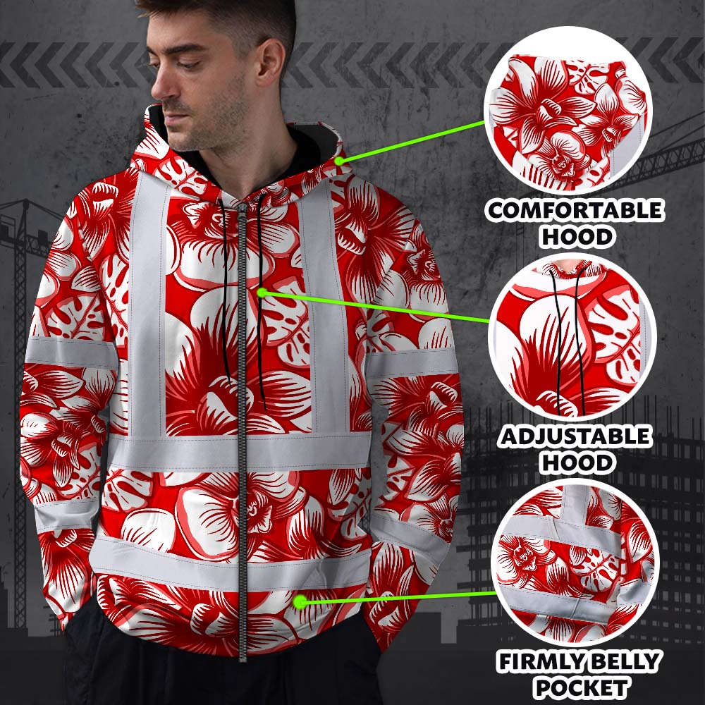 Red Neon White Orchid Hi-Vis Zip Hoodie