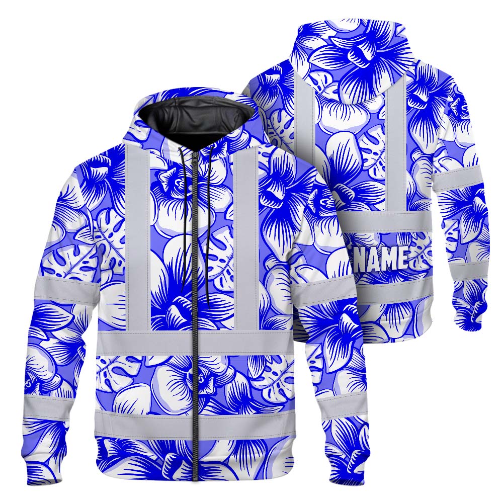 Blue Neon White Orchid Hi-Vis Zip Hoodie