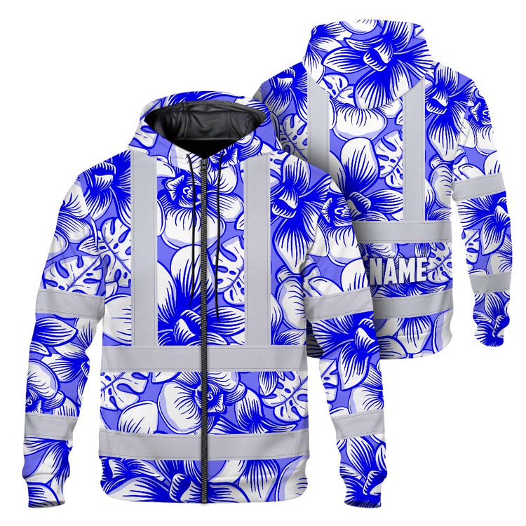 Blue Neon White Orchid Hi-Vis Zip Hoodie