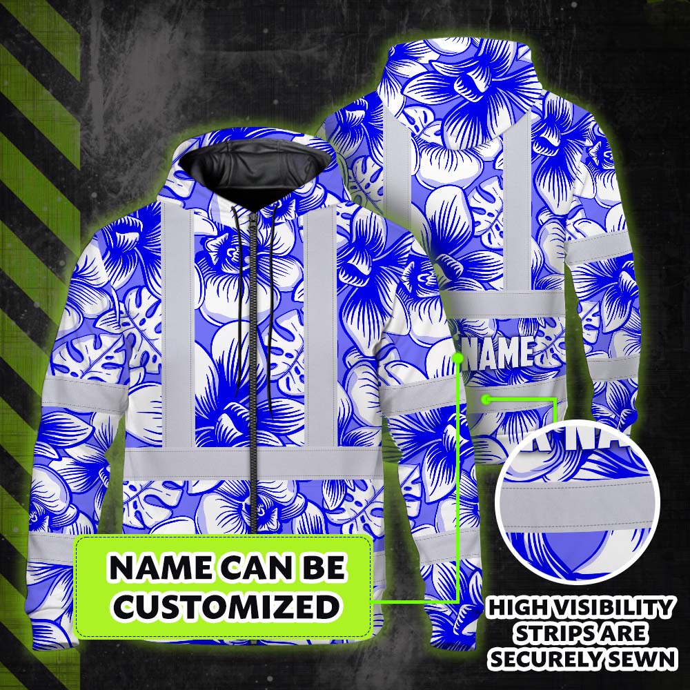 Blue Neon White Orchid Hi-Vis Zip Hoodie