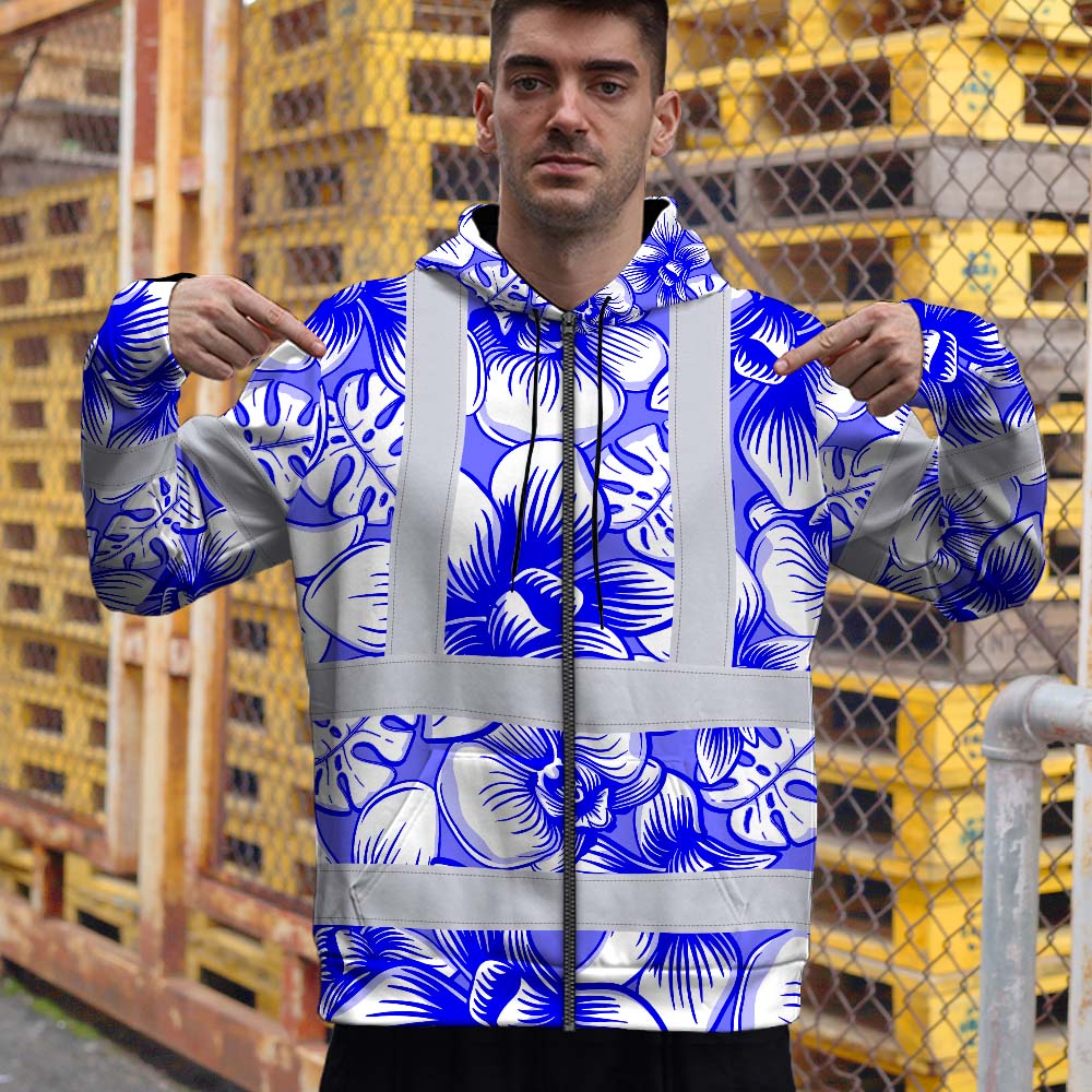 Blue Neon White Orchid Hi-Vis Zip Hoodie