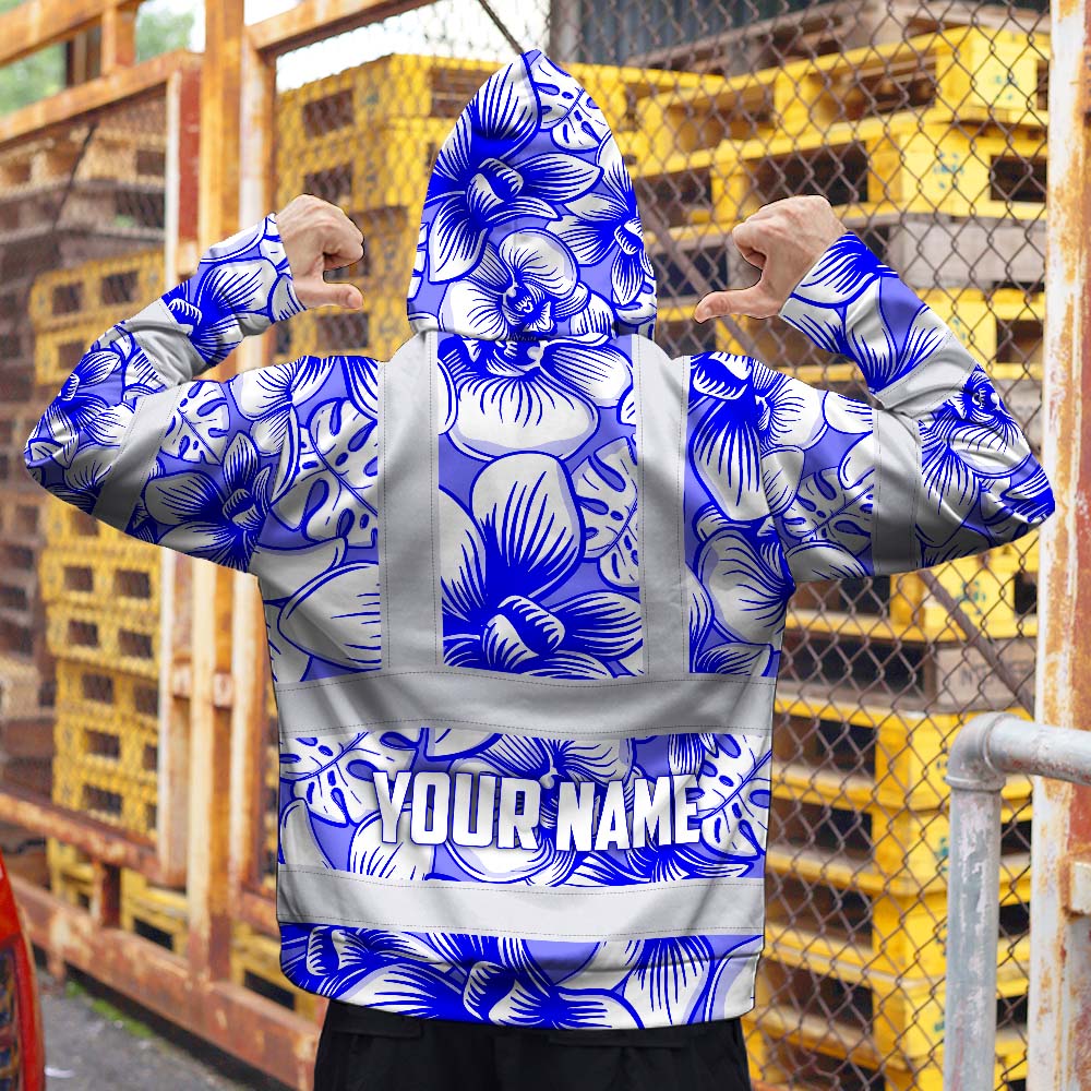 Blue Neon White Orchid Hi-Vis Zip Hoodie