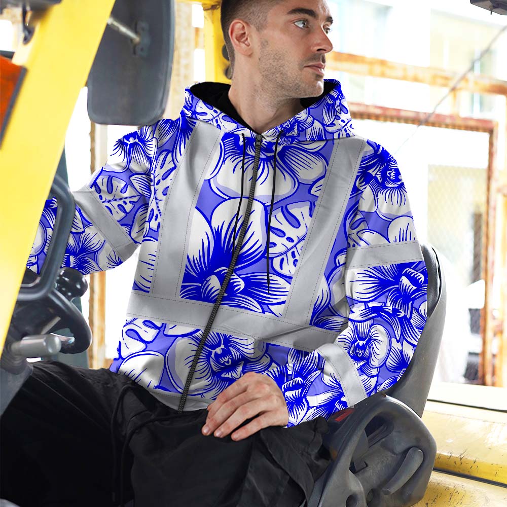 Blue Neon White Orchid Hi-Vis Zip Hoodie