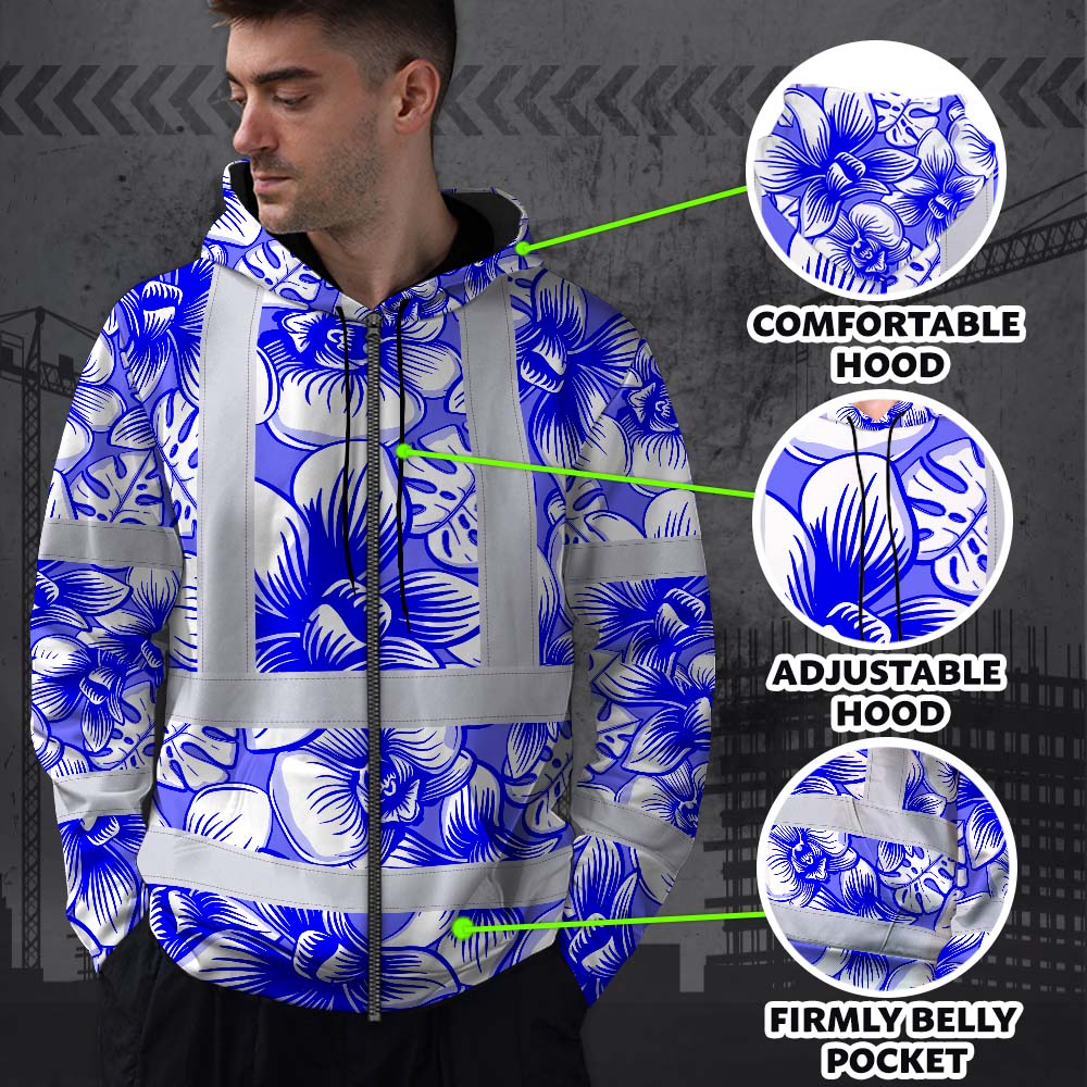 Blue Neon White Orchid Hi-Vis Zip Hoodie
