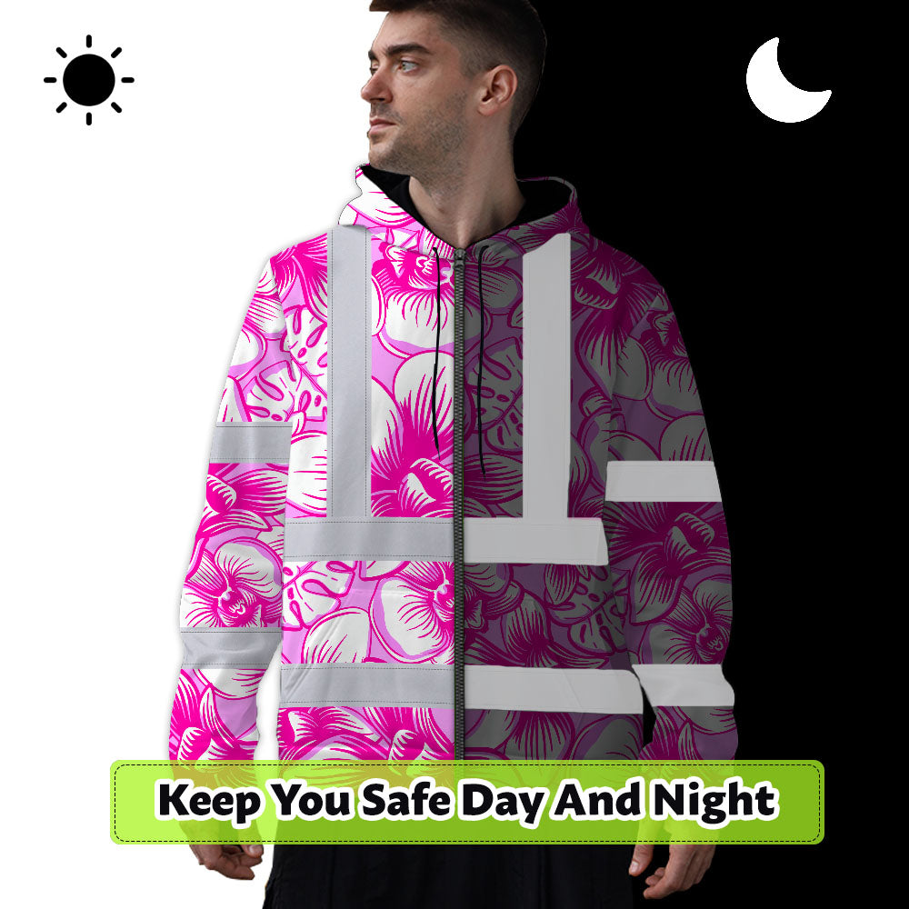 Pink Neon White Orchid Hi-Vis Zip Hoodie