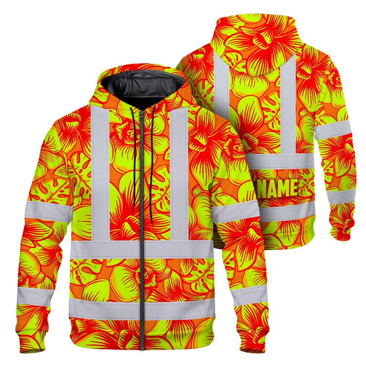Orange Neon Yellow Orchid Hi-Vis Zip Hoodie