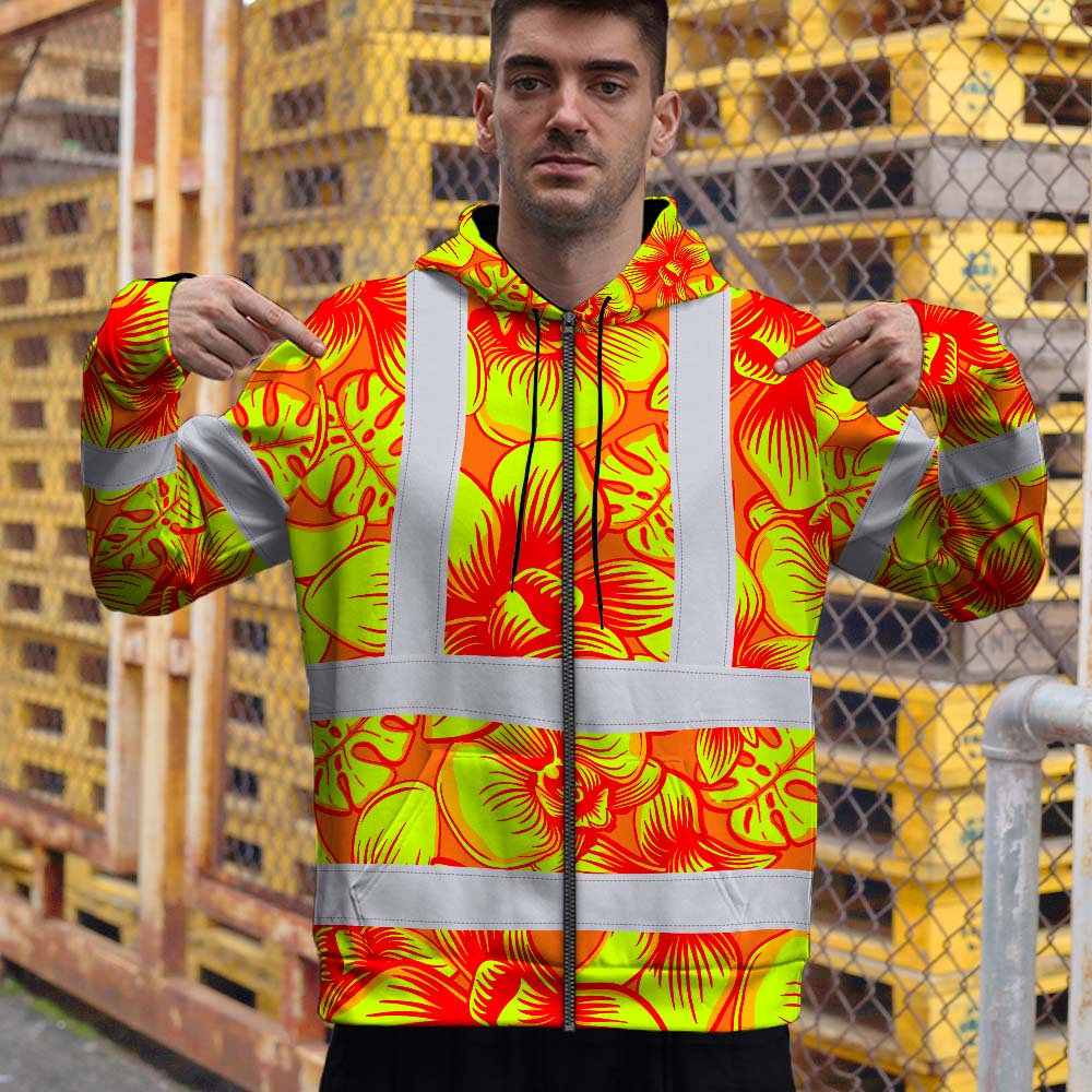 Orange Neon Yellow Orchid Hi-Vis Zip Hoodie