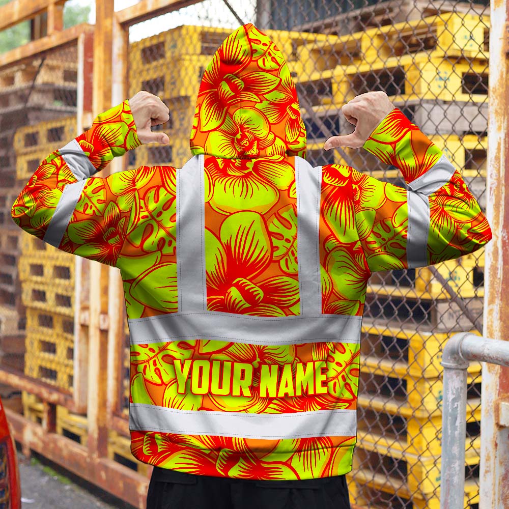 Orange Neon Yellow Orchid Hi-Vis Zip Hoodie