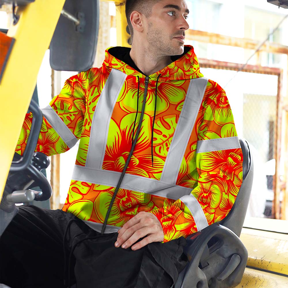 Orange Neon Yellow Orchid Hi-Vis Zip Hoodie