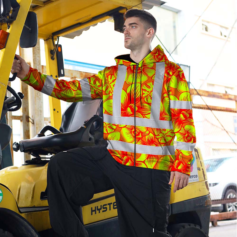 Orange Neon Yellow Orchid Hi-Vis Zip Hoodie
