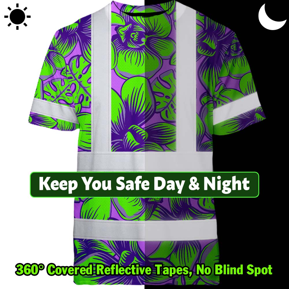 Green Neon Violet Orchid Hi-Vis T-Shirt