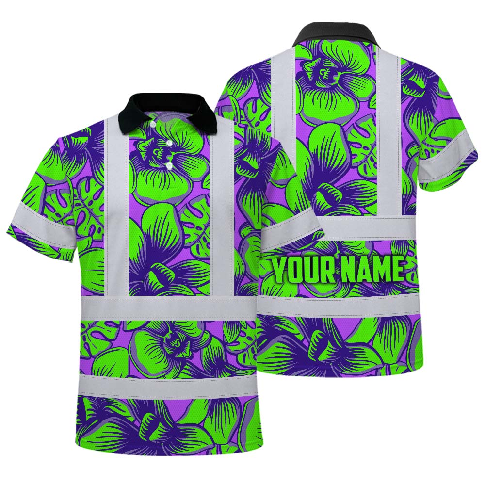 Green Neon Violet Orchid Hi-Vis Polo Shirt