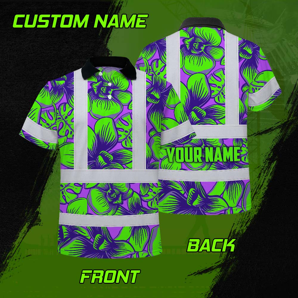 Green Neon Violet Orchid Hi-Vis Polo Shirt