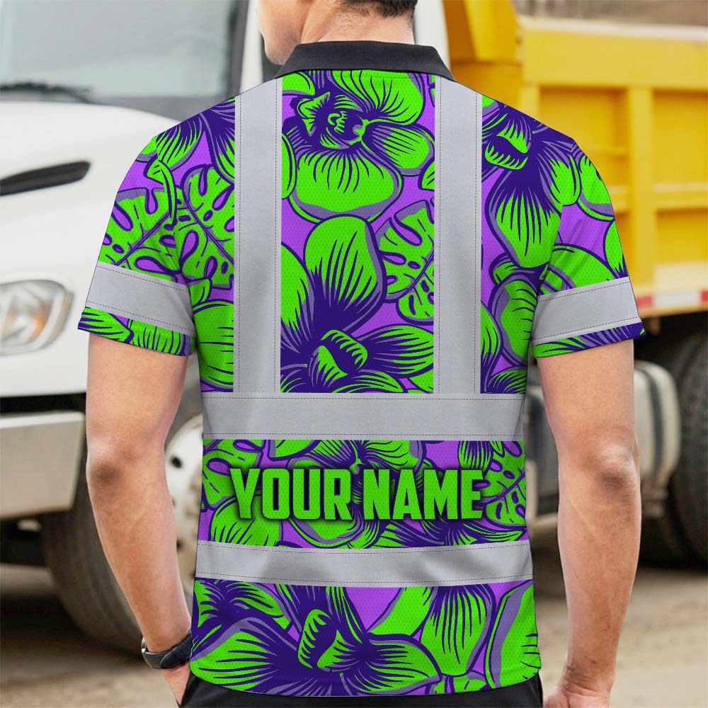 Green Neon Violet Orchid Hi-Vis Polo Shirt