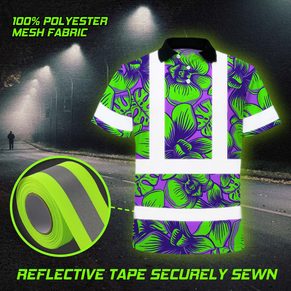 Green Neon Violet Orchid Hi-Vis Polo Shirt