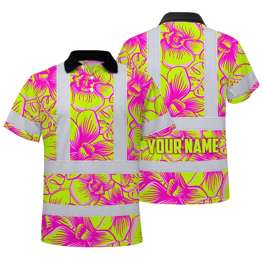 Pink Neon Yellow Orchid Hi-Vis Polo Shirt