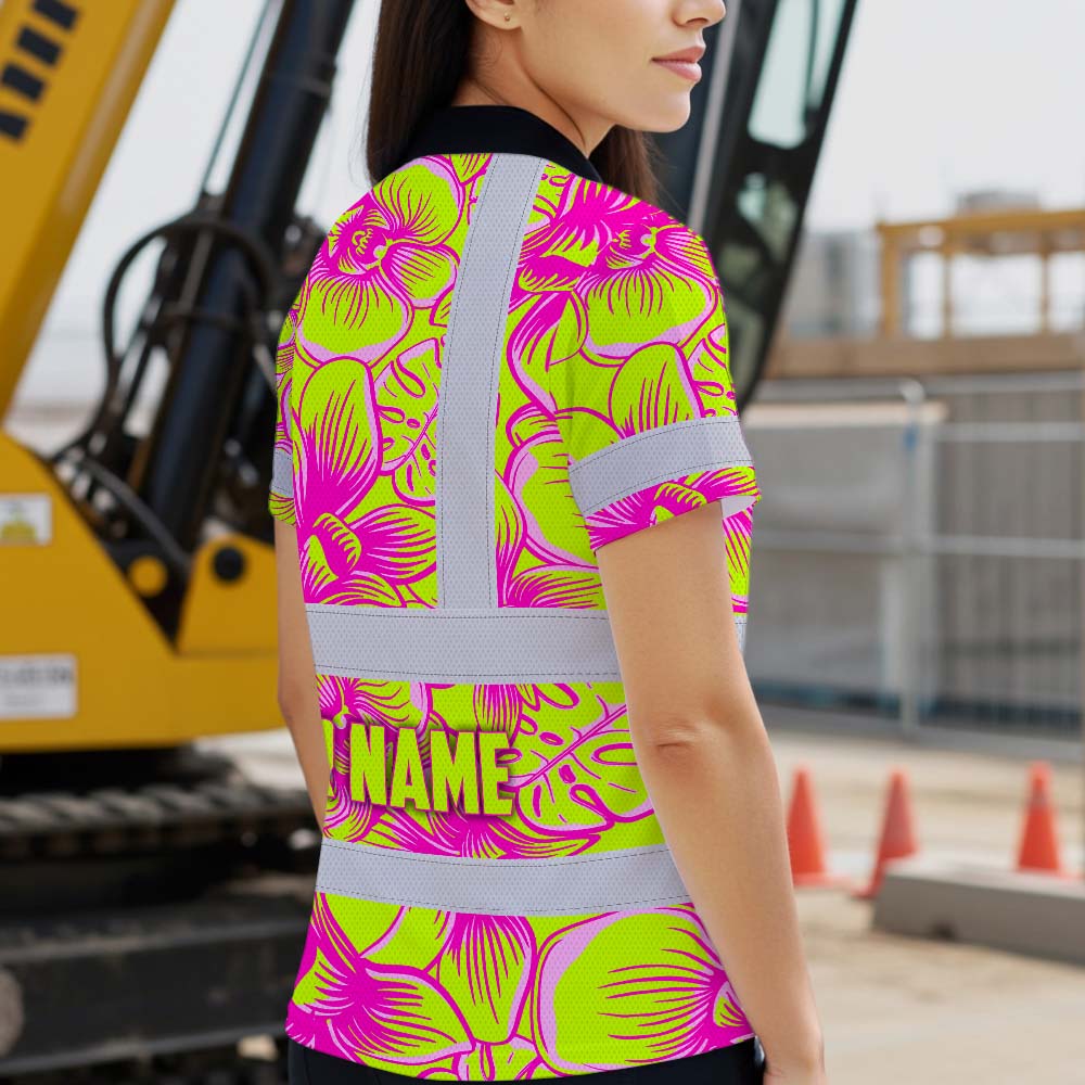 Pink Neon Yellow Orchid Hi-Vis Polo Shirt