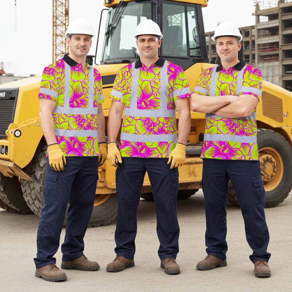 Pink Neon Yellow Orchid Hi-Vis Polo Shirt