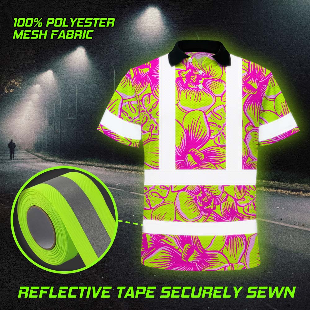 Pink Neon Yellow Orchid Hi-Vis Polo Shirt
