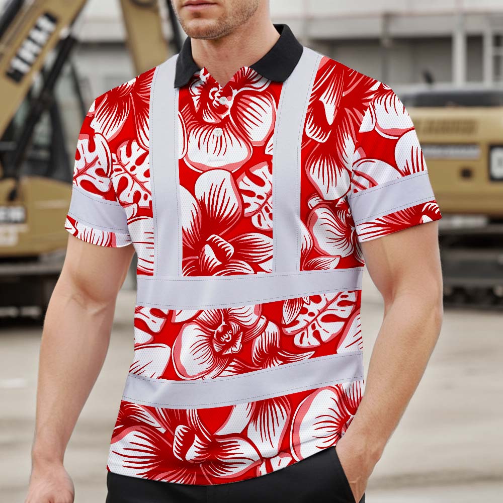 Red Neon White Orchid Hi-Vis Polo Shirt