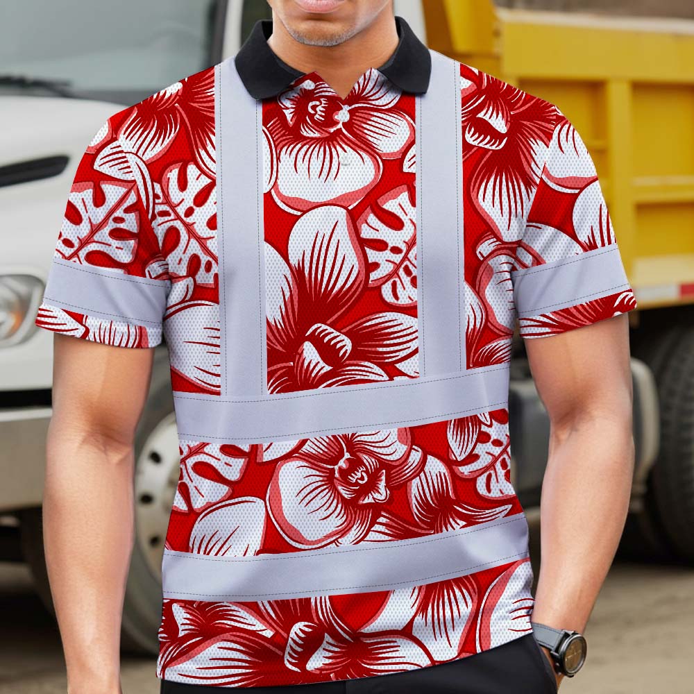 Red Neon White Orchid Hi-Vis Polo Shirt