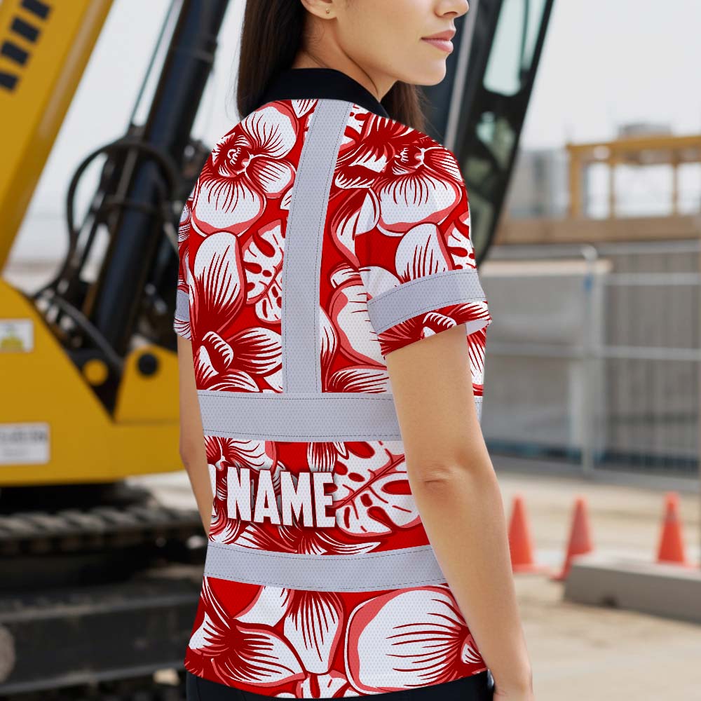 Red Neon White Orchid Hi-Vis Polo Shirt