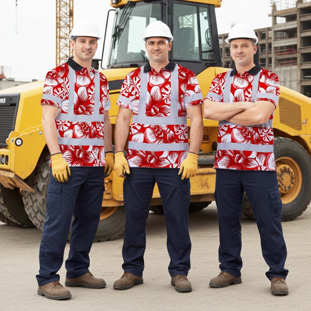 Red Neon White Orchid Hi-Vis Polo Shirt