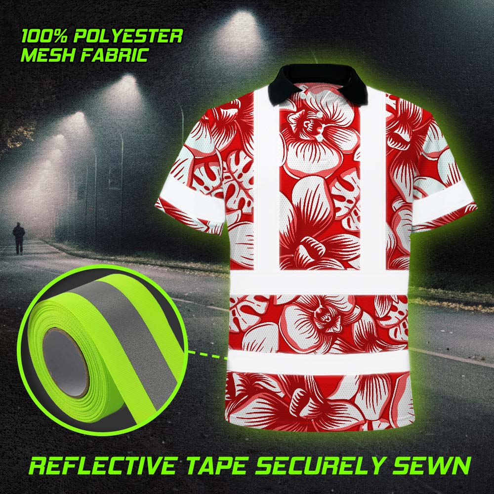 Red Neon White Orchid Hi-Vis Polo Shirt