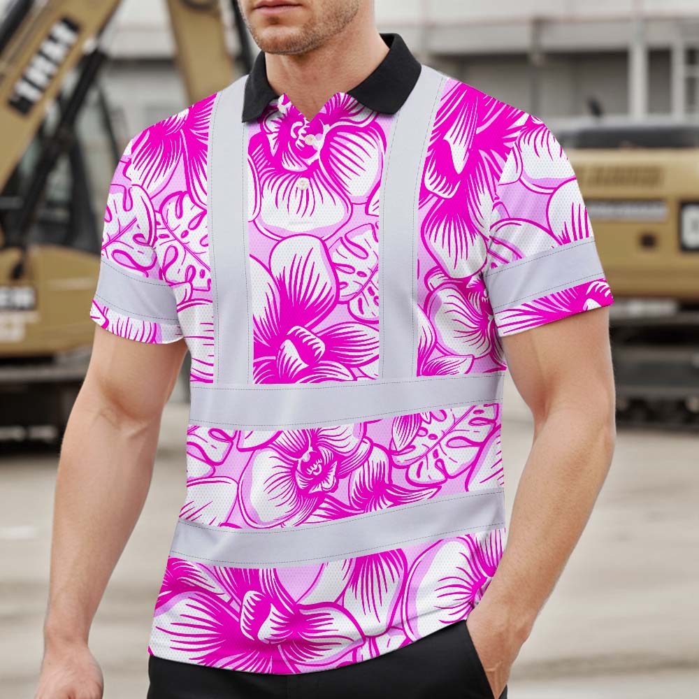Pink Neon White Orchid Hi-Vis Polo Shirt