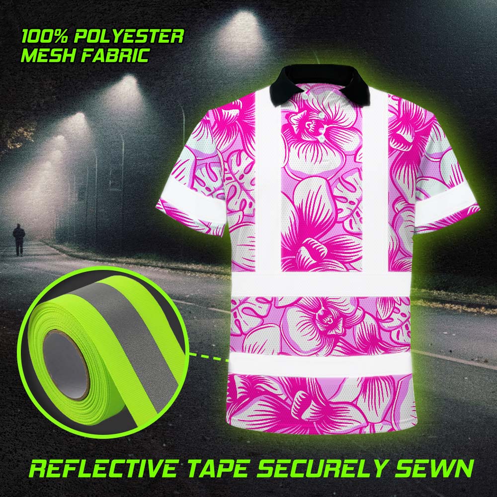 Pink Neon White Orchid Hi-Vis Polo Shirt