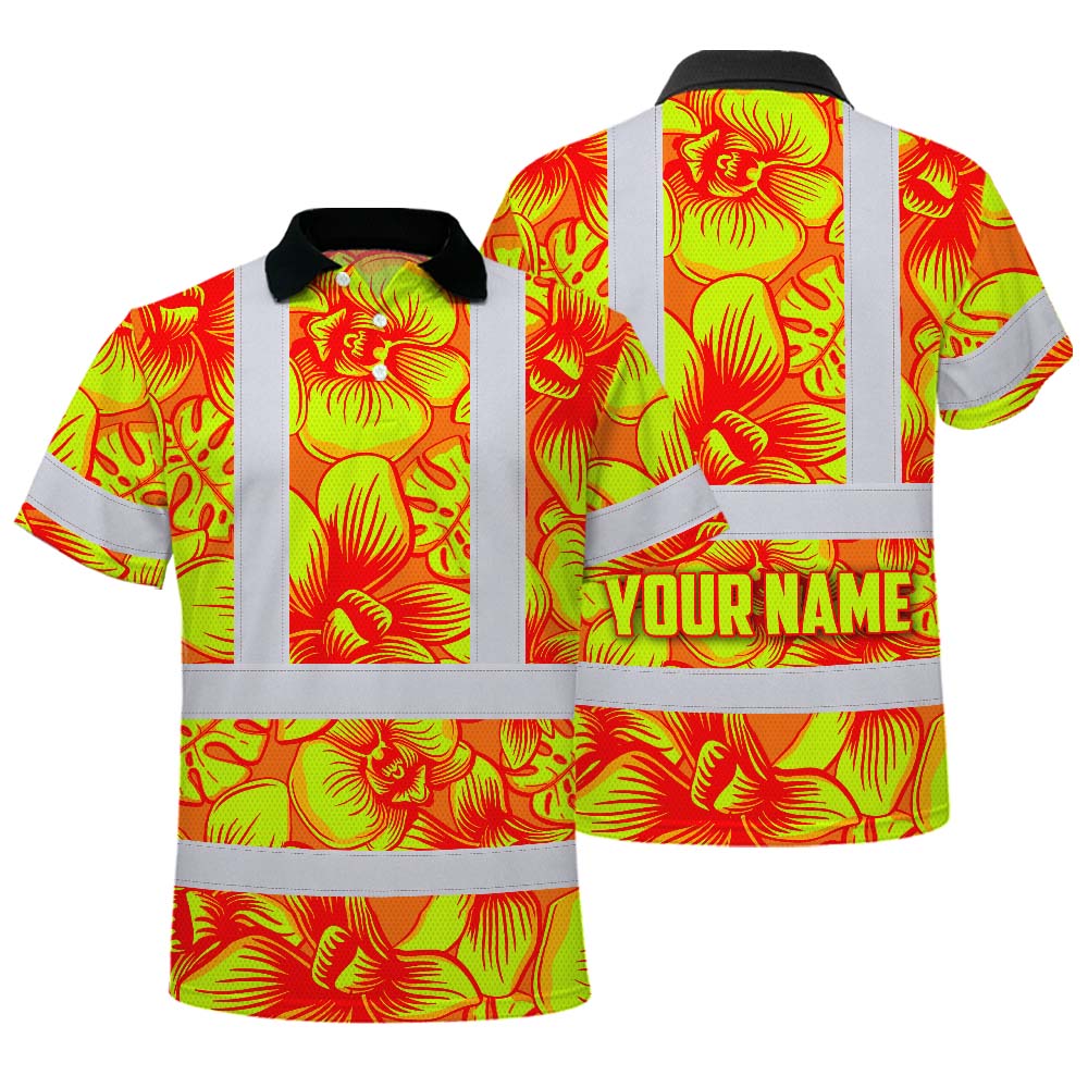 Orange Neon Yellow Orchid Hi-Vis Polo Shirt