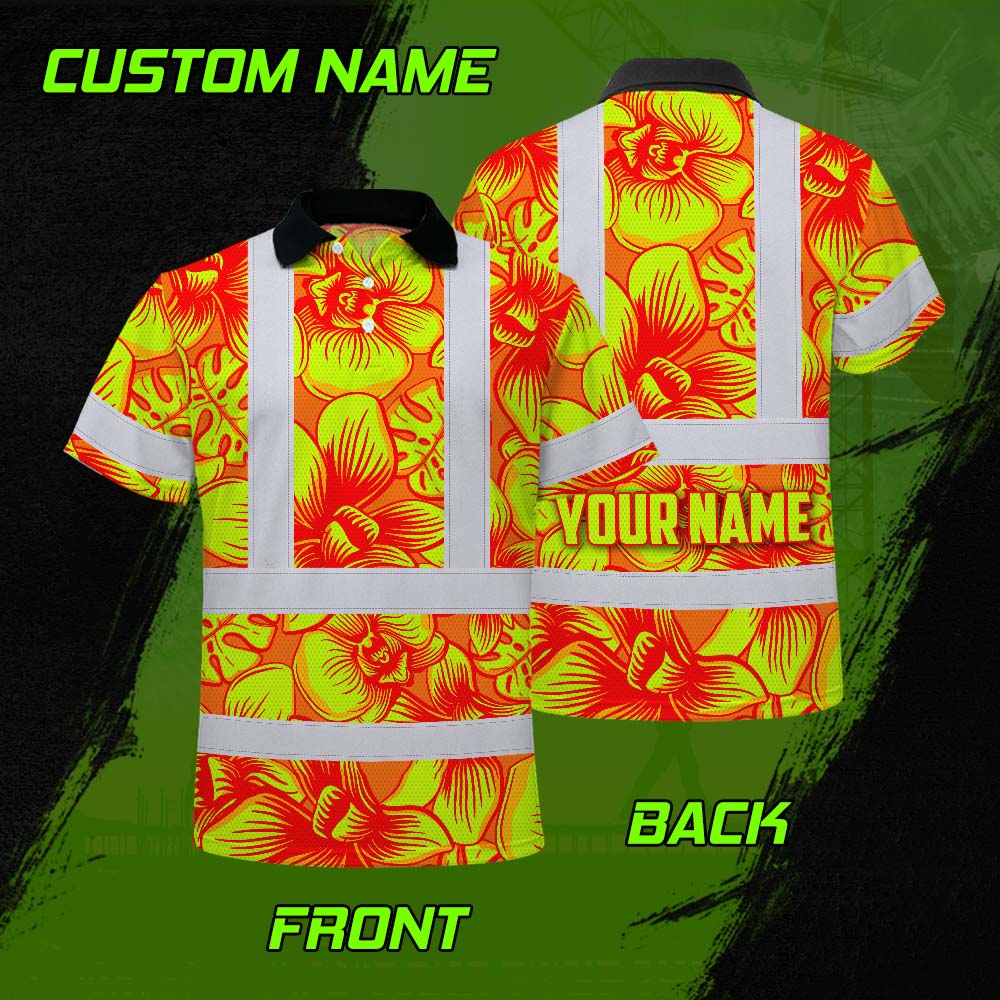 Orange Neon Yellow Orchid Hi-Vis Polo Shirt