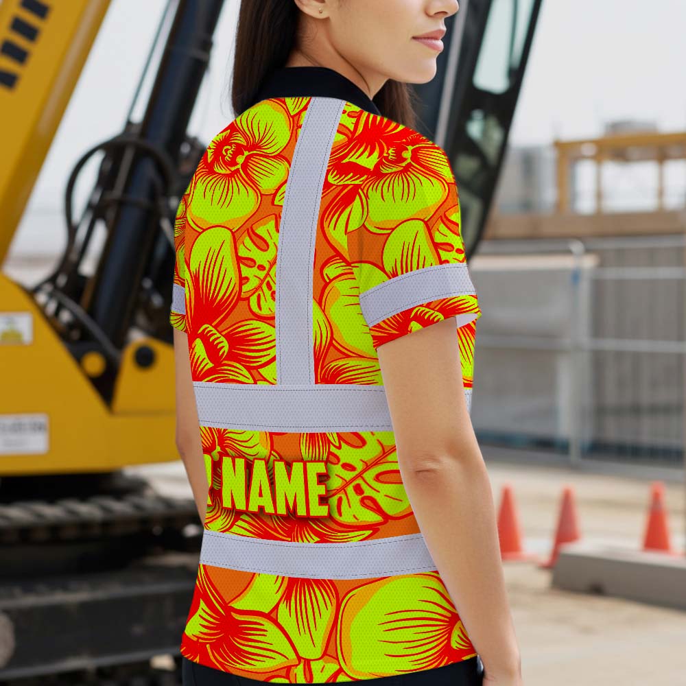 Orange Neon Yellow Orchid Hi-Vis Polo Shirt