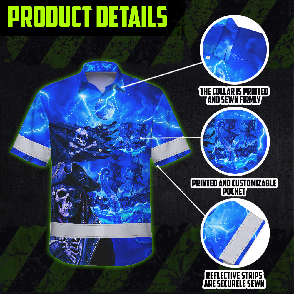 Blue Neon Skull Boat Hi-Vis Hawaiian Shirt