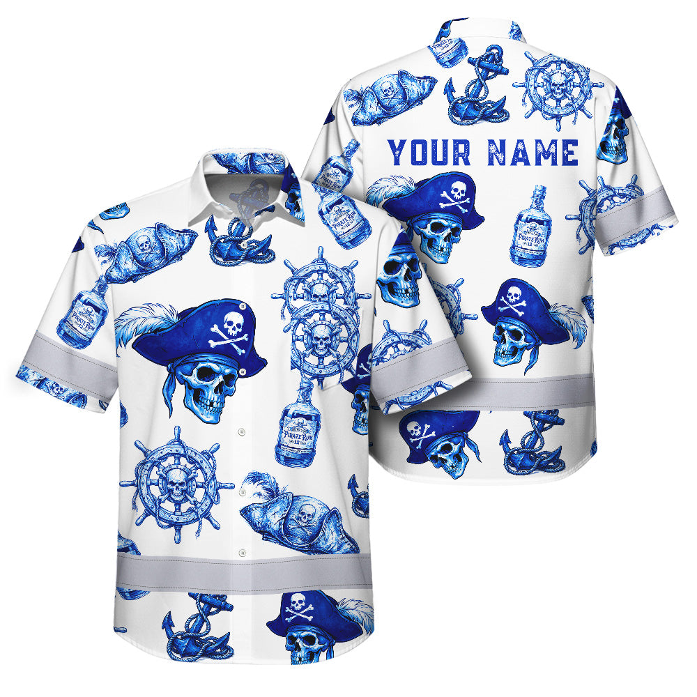 Blue White Skull Boat Hi-Vis Hawaiian Shirt